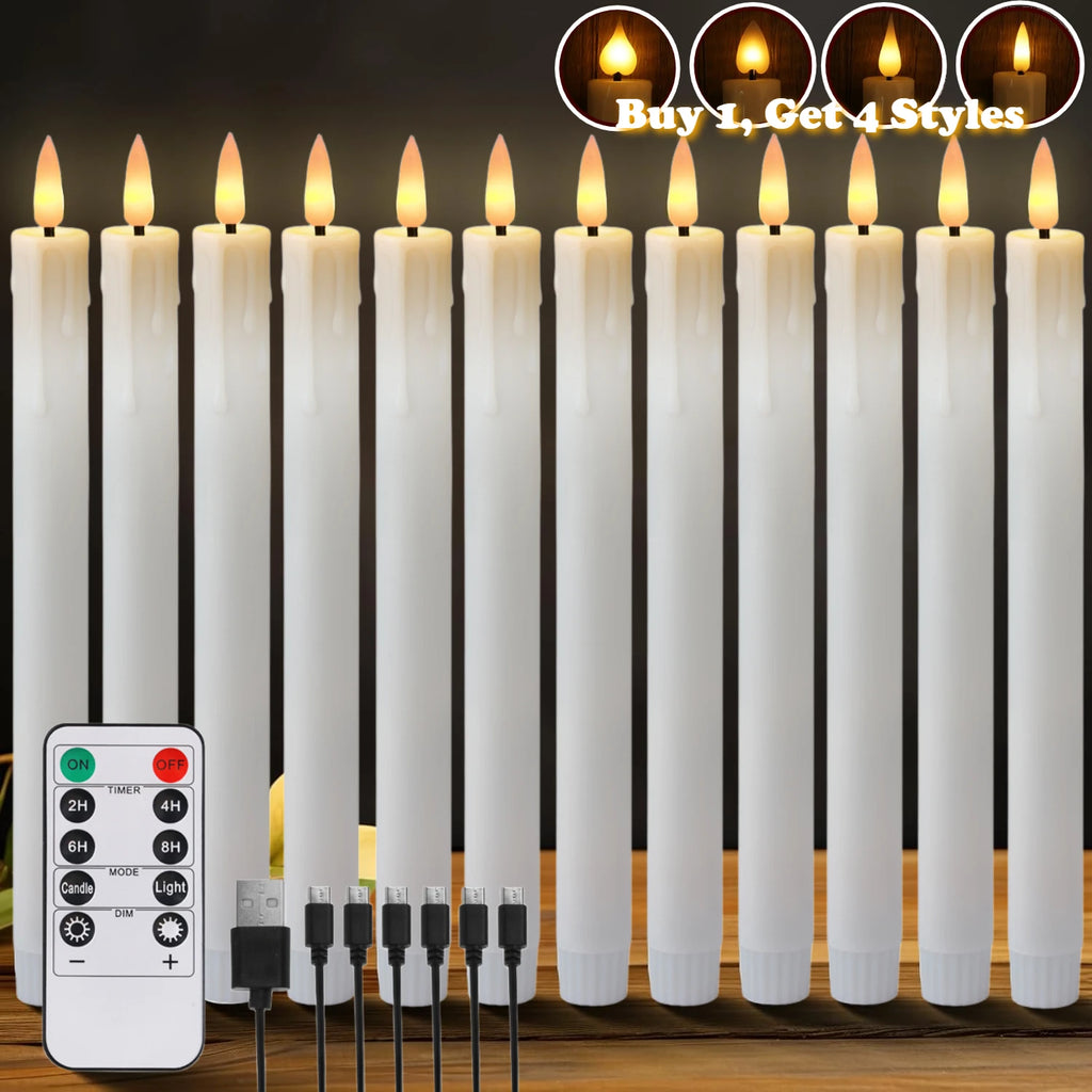 Rechargeable Flameless LED Taper Candles for Dining Table, Mantel & Window | Remote Control with Timer | Flickering Candle Set, 6 to 24 Pcs