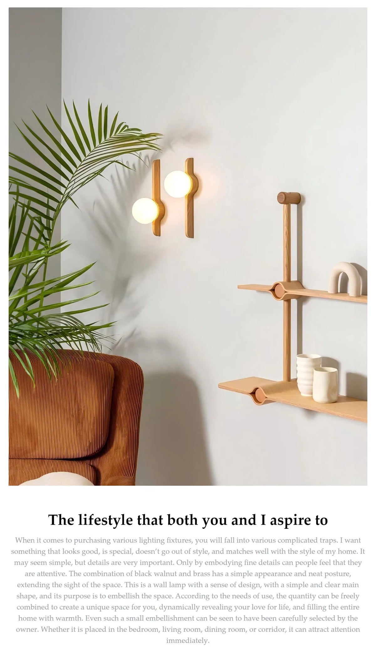 Glass Globe Wall Sconce for Living Room, Bedroom & Hallway | Wabi-Sabi Walnut Wood Wall Light | Moonlight Globe in 3 Finishes & 3 Colour Temperatures