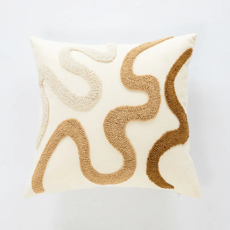 Textured Throw Pillow Cover for Sofa & Bed | Boho Neutral Bedroom Decor | Tufted, Suede, Chenille & Faux Fur Designs in Cream & Brown