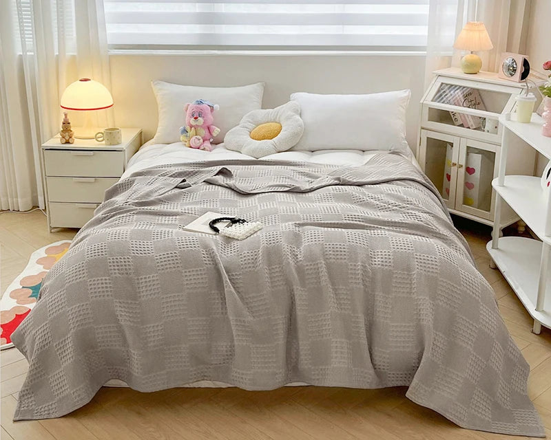 100% Cotton Waffle Throw Blanket for Bed & Sofa | Breathable Lightweight Blanket | Minimalist Bedroom Decor | 4 Sizes