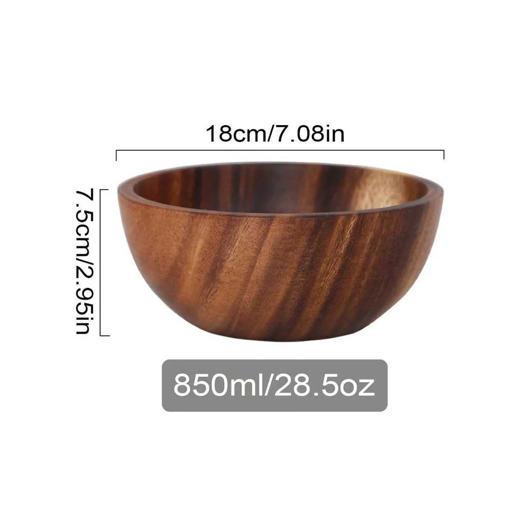 Solid Acacia Wood Serving Bowl for Salads, Snacks & Fruit | One-Piece Hand-Finished Wooden Bowl | Food-Safe Kitchen Tableware, 250ml–1100ml