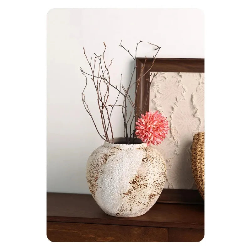 Mottled Ceramic Jar Vase for Entryway, Living Room & TV Cabinet | Wabi-Sabi Antique Pottery Vase | Rustic Floor & Table Decor in S, M, L