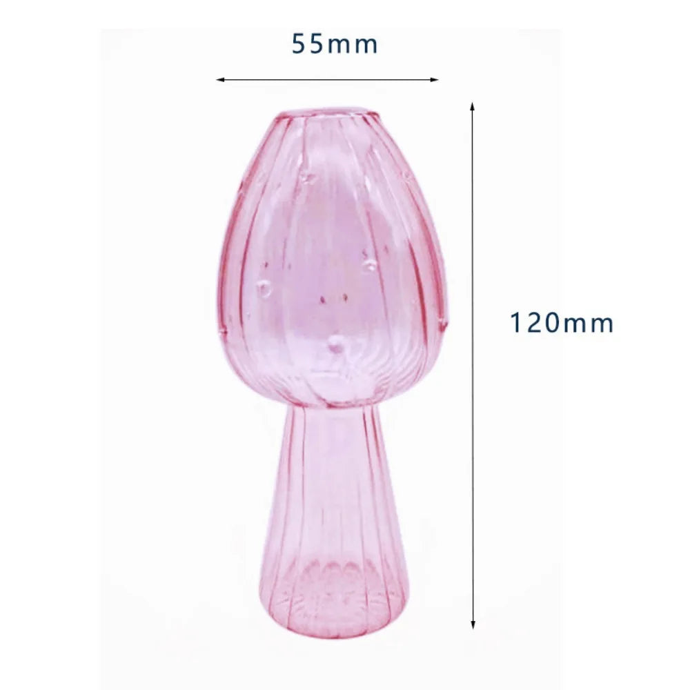 Mushroom Glass Vase for Desk, Shelf & Windowsill | Hydroponic Plant & Bud Vase | Colourful Modern Home Decor Ornament in 12 Colours