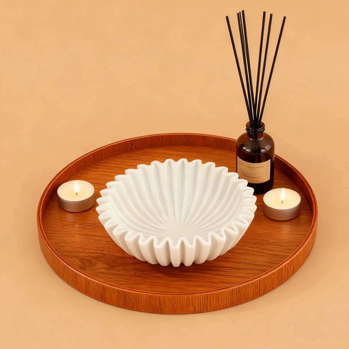 Decorative Lotus Leaf Bowl for Living Room Coffee Table & Shelf | Sculptural Resin Centrepiece with Grooved Rim | Modern Home Decor Gift