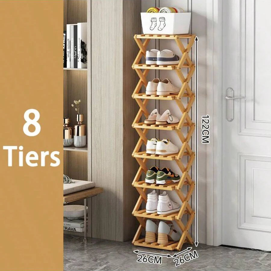 Bamboo Shoe Rack for Entryway, Closet & Hallway | Foldable Vertical Shoe Storage with No Assembly Needed | 2 to 9 Tiers in Natural or Brown
