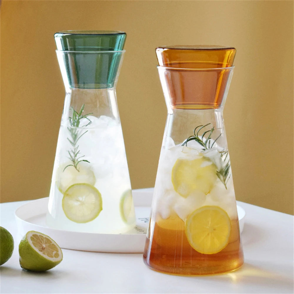Large Heat Resistant Glass Pitcher & Cup Set | Coloured Carafe Drink Server for Iced Tea, Lemonade & Juice, 3 Colours