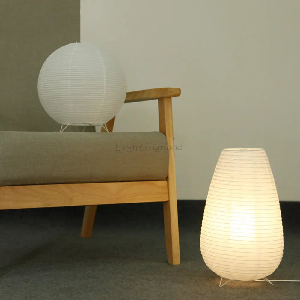 Nordic Paper Lantern Table Lamp | Japanese Style LED Night Light & Bedside Lamp for Bedroom, Living Room & Study, 4 Shapes