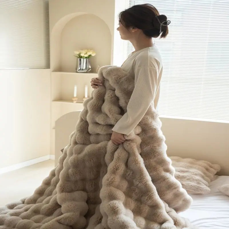 Faux Fur Bubble Throw Blanket for Bed & Sofa | Ultra-Soft Plush 3D Texture | Cozy Winter Bedroom Decor | 5 Sizes, 5 Colours