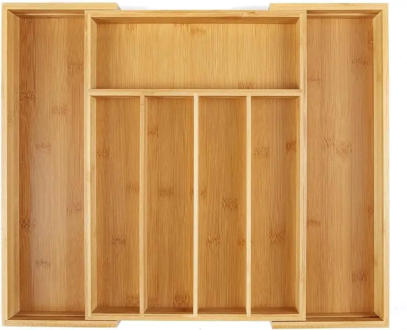 Expandable Bamboo Drawer Organiser for Kitchen Cutlery | Adjustable Utensil Tray & Silverware Divider | Natural Kitchen Storage, 2 Styles
