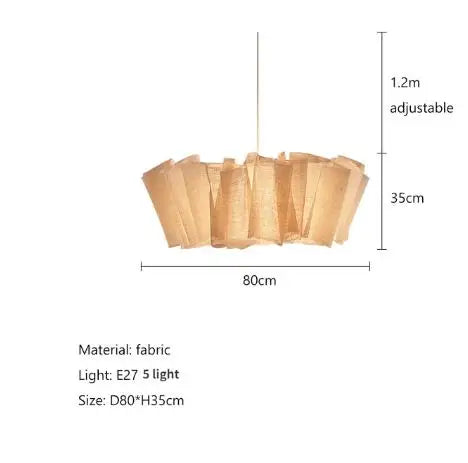 Pleated Linen Pendant Light for Bedroom, Dining Room & Living Room | Wabi Sabi Fabric Chandelier | Handmade Japandi Ceiling Light, 40 to 80cm
