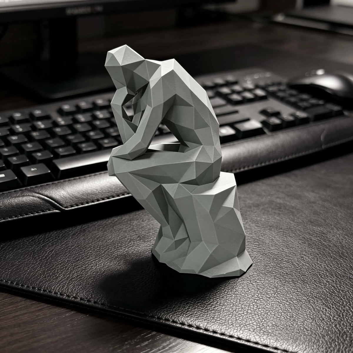 Modern Thinking Figurine | Geometric Minimalist Sculpture Ornament for Desk, Office, Living Room & Entryway Decor, Grey