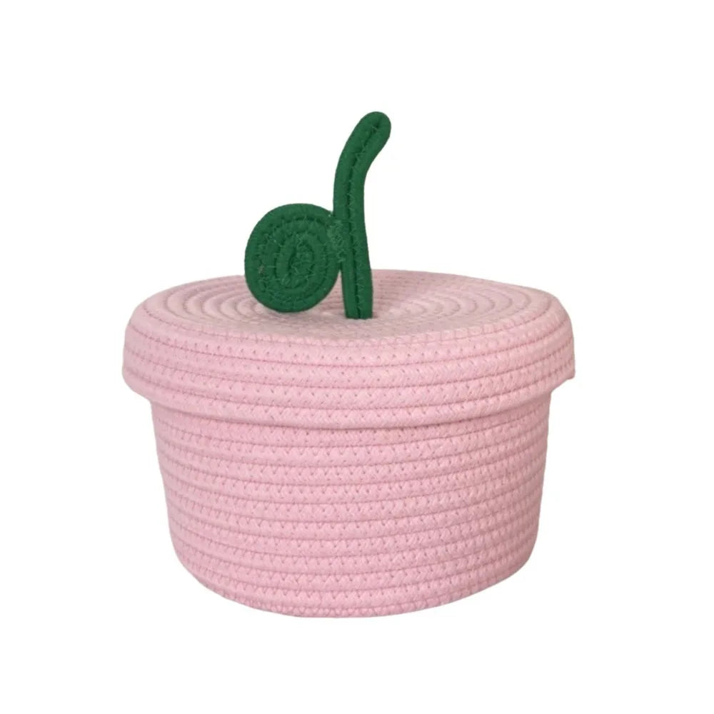 Small Cotton Rope Basket with Lid for Desk, Shelf & Bathroom | Hand-Woven Round Storage Basket | Colourful Lidded Organiser, 20x14cm