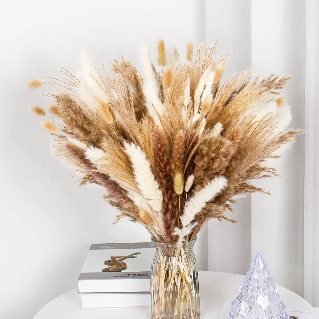 Dried Pampas Grass Bouquet for Vases, Living Room & Wedding Decor | Natural Fluffy Boho Dried Flowers | Mixed Bouquets in 30+ Styles, 45 to 50cm