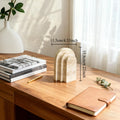 Travertine Marble Bookend for Bookshelf, Desk & Living Room | Natural Stone Book Stopper | Modern Minimalist Office Decor, 1 Piece