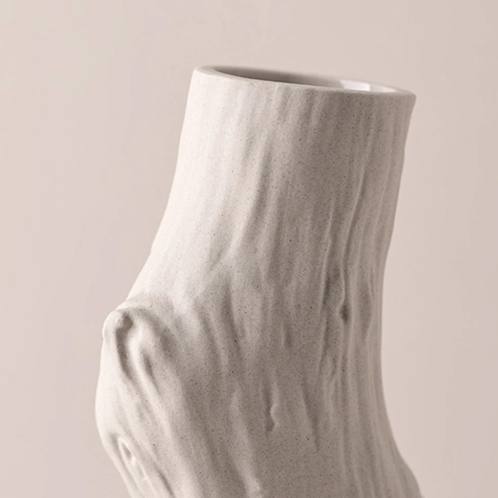 Tree Trunk Ceramic Vase for Living Room & Dining Table | Boho Branch-Shaped Flower Vase | Sculptural Centrepiece in White or Beige, 3 Sizes