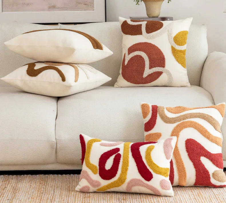 Textured Throw Pillow Cover for Sofa & Bed | Boho Neutral Bedroom Decor | Tufted, Suede, Chenille & Faux Fur Designs in Cream & Brown