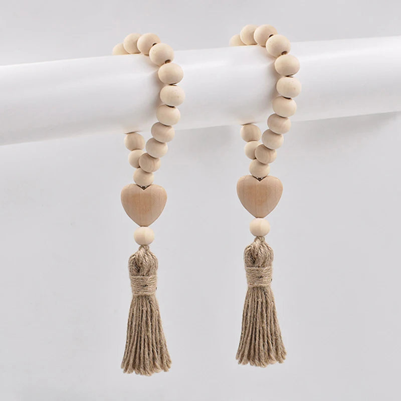 Wood Bead Garland with Jute Tassels for Shelves, Vases & Wall Hanging | Farmhouse Boho Decor | Handmade Natural Wood Beads in 8 Styles