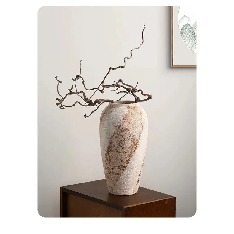 Mottled Ceramic Jar Vase for Entryway, Living Room & TV Cabinet | Wabi-Sabi Antique Pottery Vase | Rustic Floor & Table Decor in S, M, L