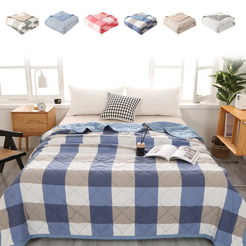 Lightweight Plaid Quilt for Bed & Sofa | Soft Washed Summer Comforter & Bedspread | Cozy Bedroom Decor in 5 Colours, 150x200 to 200x230cm