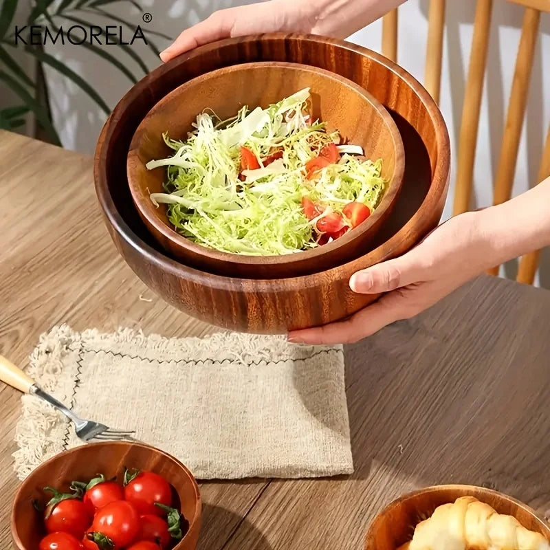 Acacia Wood Salad Bowl for Kitchen & Dining Table | Natural Wooden Serving Bowl for Fruit & Snacks | Heat-Insulating Tableware, 4 Styles