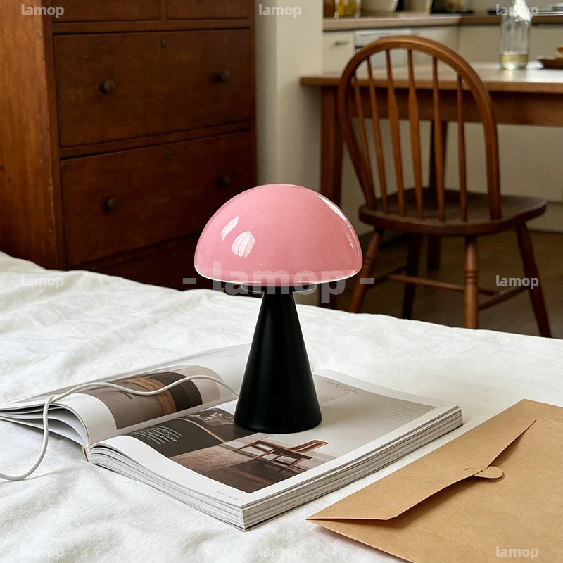 Glass Mushroom Table Lamp for Bedside, Desk & Study | Modern Minimalist Umbrella Lamp | USB-C Powered LED Night Light in 5 Colours
