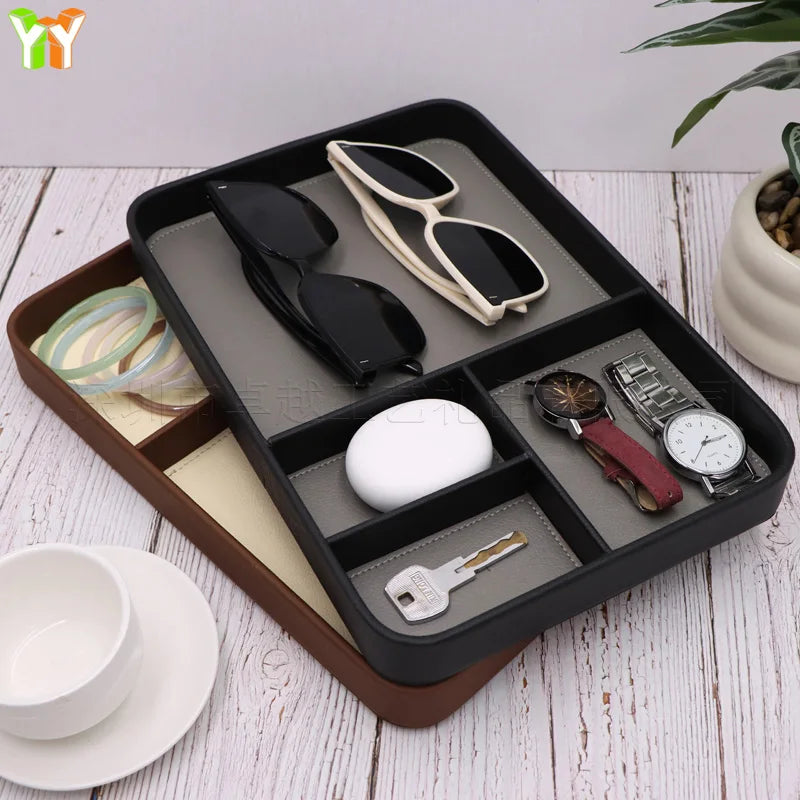 Wooden Valet Tray with Compartments for Nightstand & Entryway | Key, Jewellery & Desk Organiser Tray | European Style in 3 Finishes