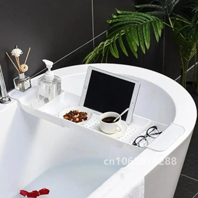 Extendable Bathtub Tray for Relaxing Baths | Bathtub Organiser with Book & Towel Holder | Minimalist Bath Caddy in Black or White