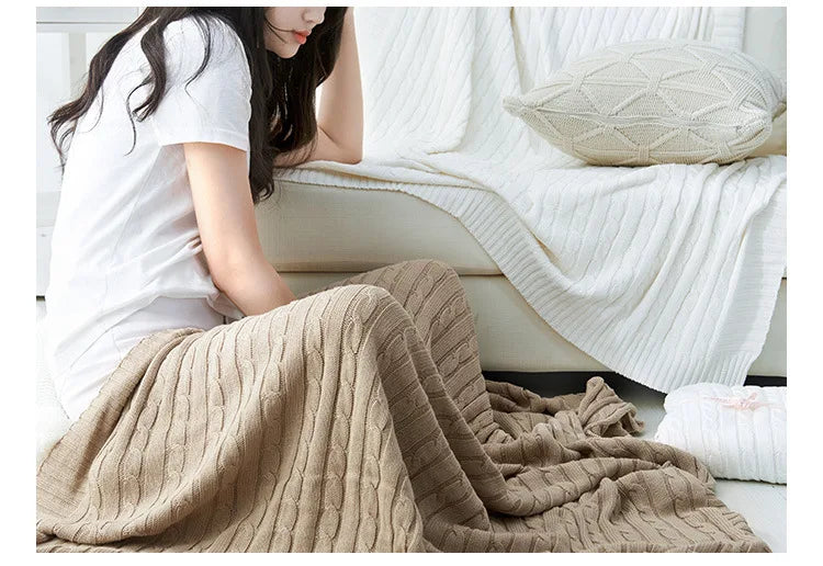 Cotton Cable Knit Throw Blanket for Bed & Sofa | Heavyweight Soft Knitted Blanket | Classic Cozy Bedroom Decor | 2 Sizes, 8 Colours
