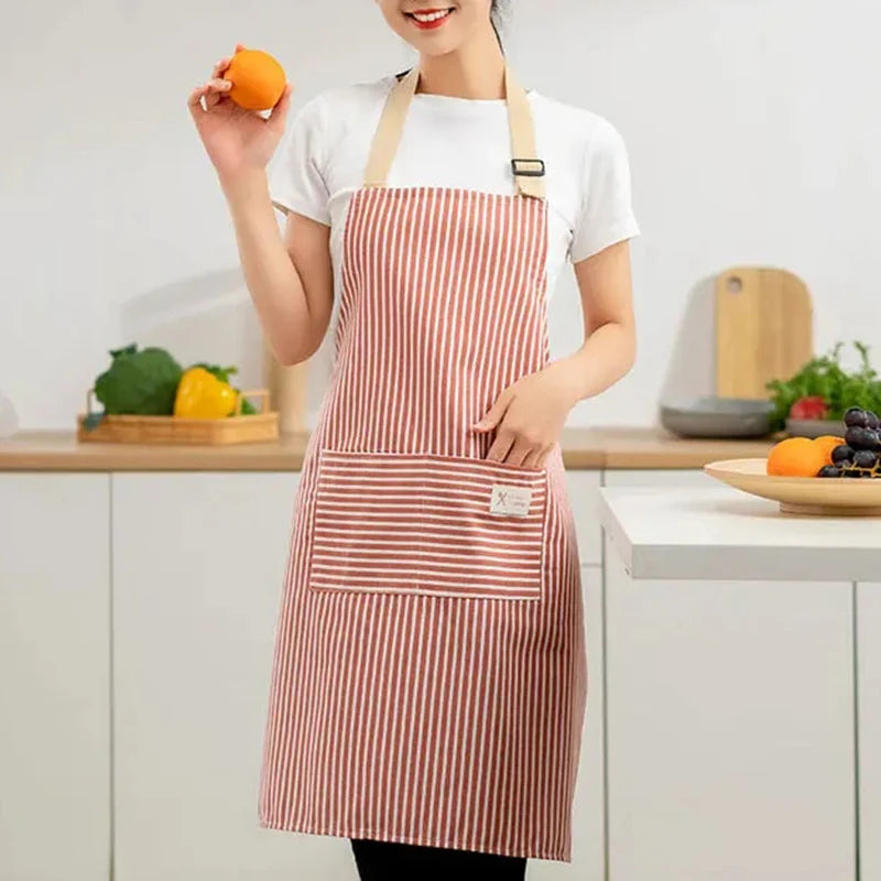 Striped Linen Apron for Kitchen, Baking & Gardening | Japanese Style Cooking Apron with Adjustable Neck Strap | Minimalist Apron in 4 Colours