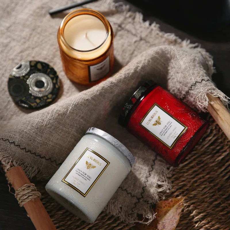 Soy Scented Candle for Living Room & Bedroom | 7oz Natural Soy Wax Jar Candle with Cotton Wick | 40 Hour Burn | Cosy Home Gift in 4 Scents