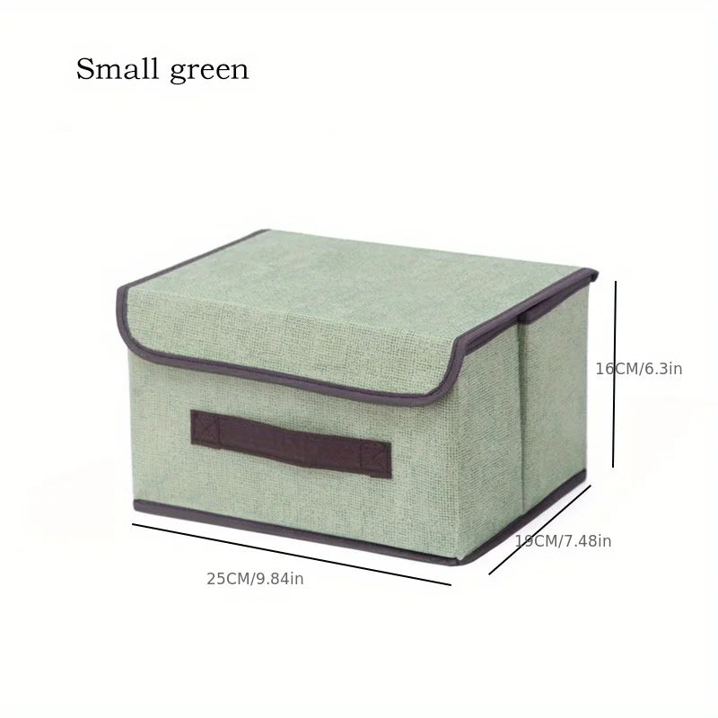 Foldable Linen-Look Storage Box with Lid for Closet & Bedroom | Dustproof Fabric Storage Bin | Clothes & Sundries Organiser, S or L