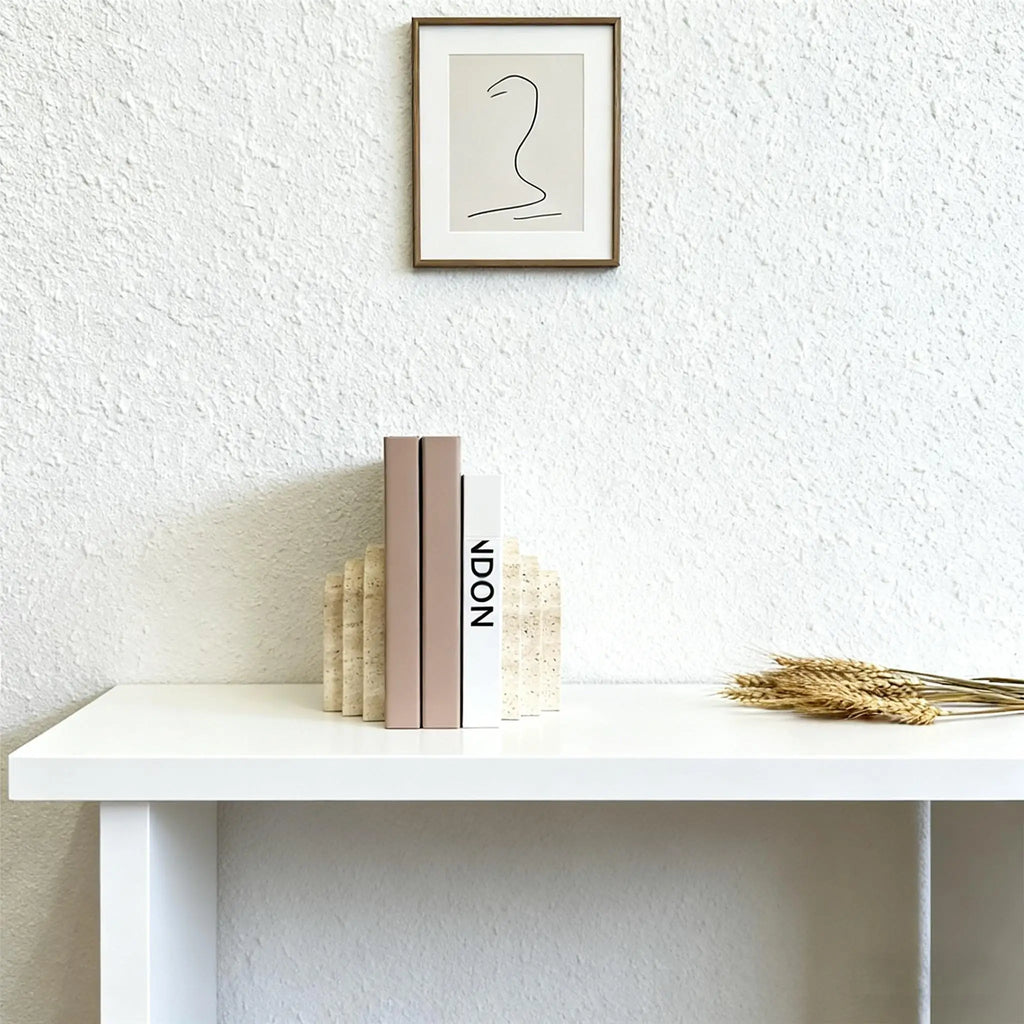 Travertine Marble Bookend for Bookshelf, Desk & Living Room | Natural Stone Book Stopper | Modern Minimalist Office Decor, 1 Piece