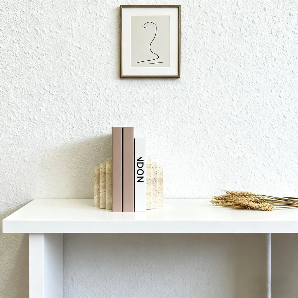 Travertine Marble Bookend for Bookshelf, Desk & Living Room | Natural Stone Book Stopper | Modern Minimalist Office Decor, 1 Piece