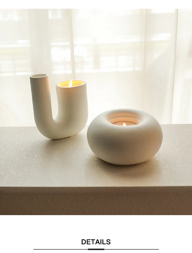 White Ceramic Candlestick Holder for Living Room & Wedding Tables | Nordic Handmade Candle Holder Ornament | Modern Minimalist Decor, 6 Styles