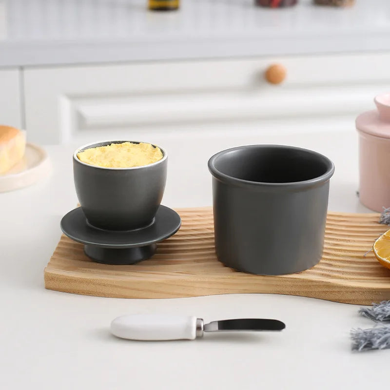Ceramic Butter Dish with Lid for Kitchen & Dining Table | Round Butter Keeper & Cheese Holder | Minimalist Ceramic Tableware, 2 Styles