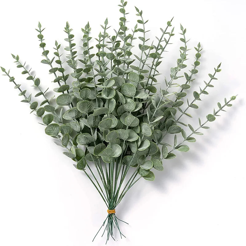 Artificial Eucalyptus Stems for Vases, Garlands & Centrepieces | 20 Faux Eucalyptus Branches | Wedding & Christmas Decor, Dark or Grey Green