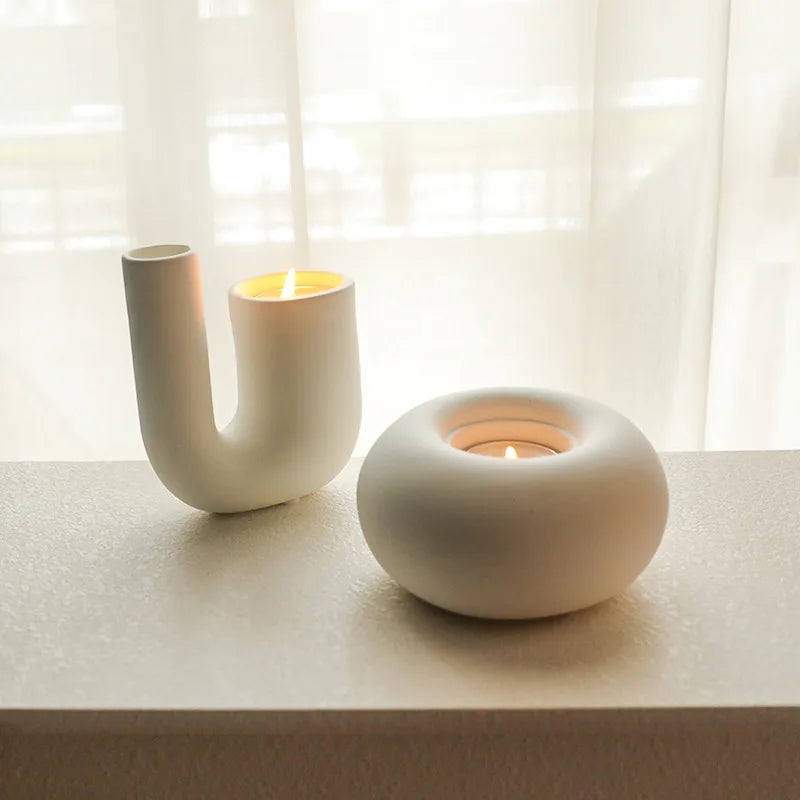 White Ceramic Candlestick Holder for Living Room & Wedding Tables | Nordic Handmade Candle Holder Ornament | Modern Minimalist Decor, 6 Styles