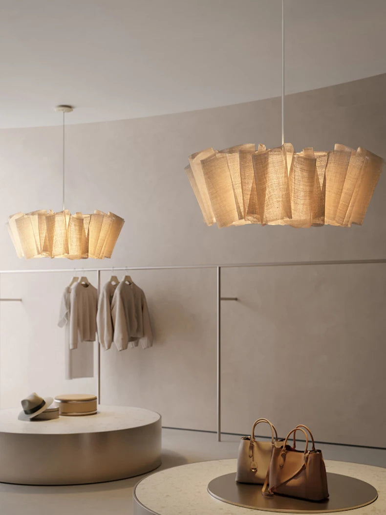 Pleated Linen Pendant Light for Bedroom, Dining Room & Living Room | Wabi Sabi Fabric Chandelier | Handmade Japandi Ceiling Light, 40 to 80cm