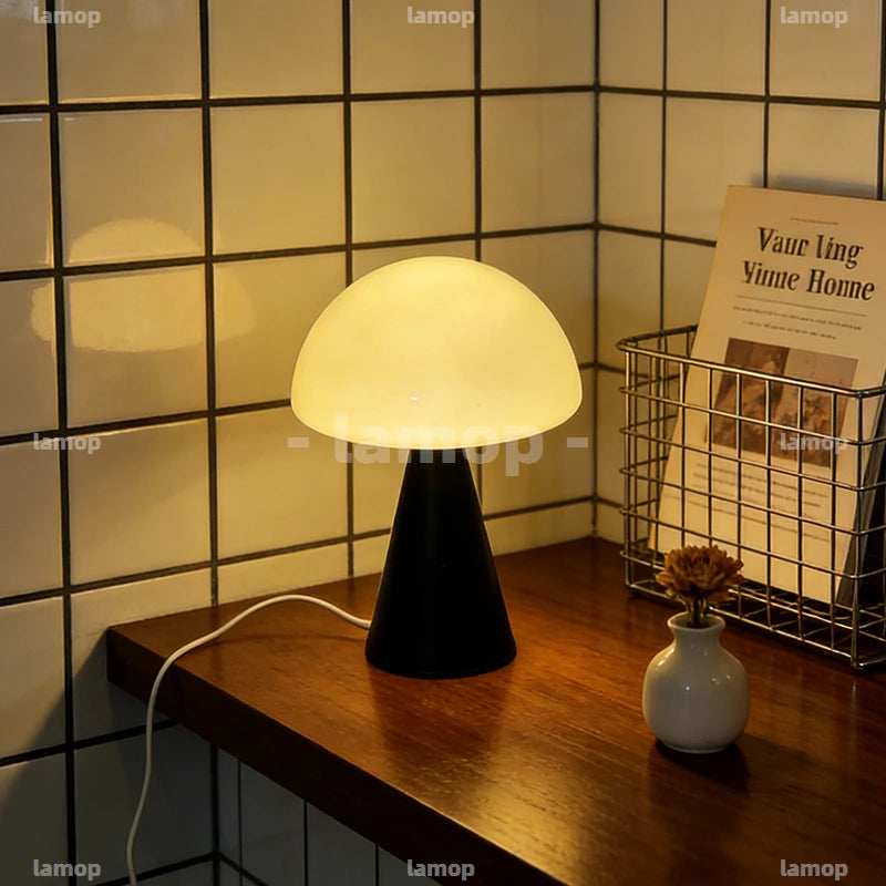 Glass Mushroom Table Lamp for Bedside, Desk & Study | Modern Minimalist Umbrella Lamp | USB-C Powered LED Night Light in 5 Colours
