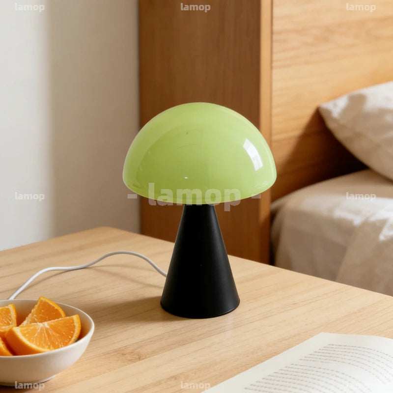 Glass Mushroom Table Lamp for Bedside, Desk & Study | Modern Minimalist Umbrella Lamp | USB-C Powered LED Night Light in 5 Colours