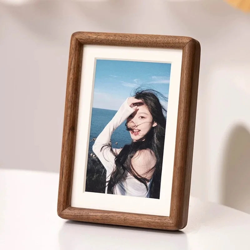 Walnut Wood Photo Frame for Desk, Shelf & Wall | Minimalist Solid Wood Picture Frame with Mat | Tabletop or Wall Mounted, 6 to 10 Inch