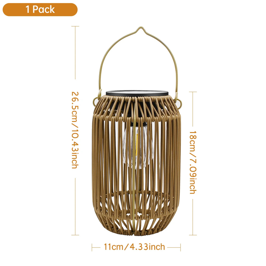Solar Rattan Lantern for Garden, Patio & Porch | Waterproof Hanging Boho Solar Light | Automatic Outdoor Decorative Lighting, 2 Styles