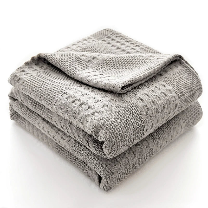 100% Cotton Waffle Throw Blanket for Bed & Sofa | Breathable Lightweight Blanket | Minimalist Bedroom Decor | 4 Sizes