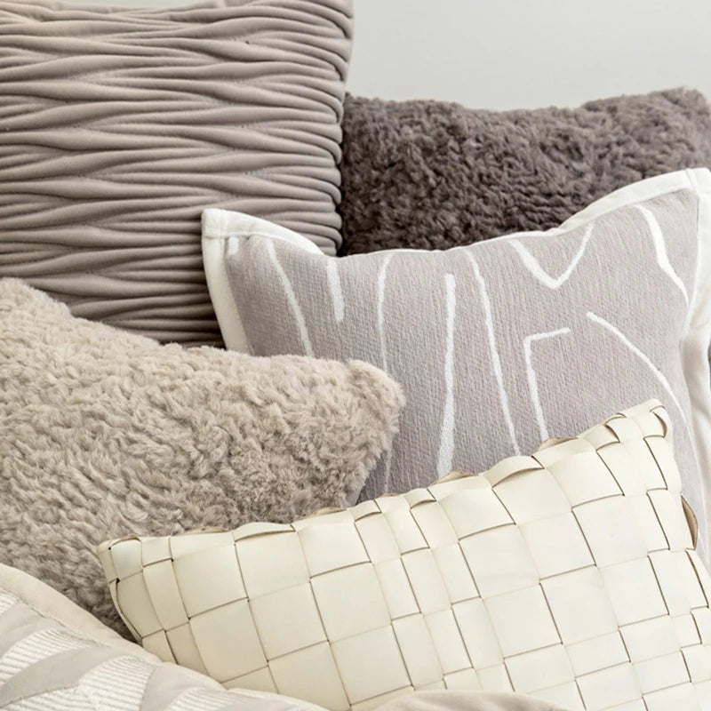 Textured Lumbar Pillow Cover 30x50cm for Bed & Sofa | Neutral Bedroom Decor | Modern Jacquard Cushion Cover in 6 Designs
