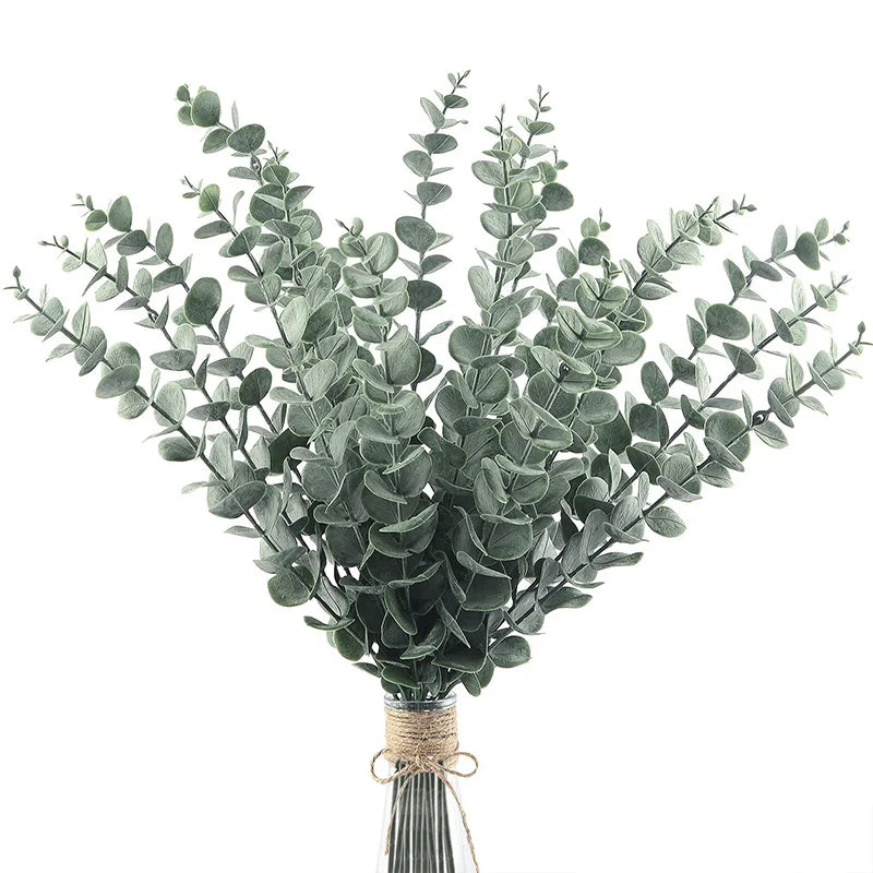 Artificial Eucalyptus Stems for Vases, Garlands & Centrepieces | 20 Faux Eucalyptus Branches | Wedding & Christmas Decor, Dark or Grey Green