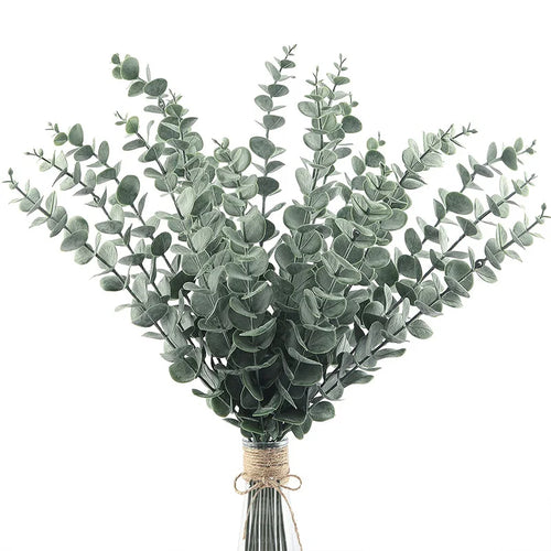 Artificial Eucalyptus Stems for Vases, Garlands & Centrepieces | 20 Faux Eucalyptus Branches | Wedding & Christmas Decor, Dark or Grey Green