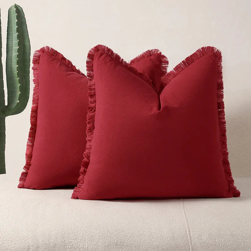 Cotton Tassel Throw Pillow Cover for Bed & Living Room Sofa | Boho Bedroom Decor | Solid Colour Cushion Cover | 12 Colours, 4 Sizes