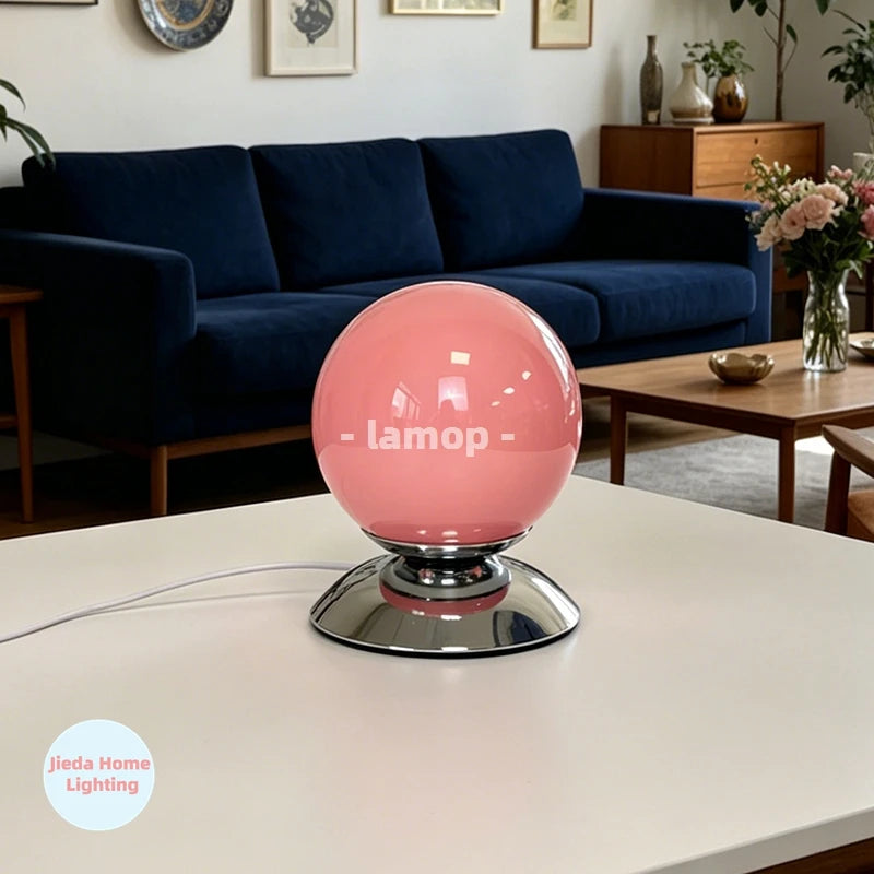 Globe Glass Table Lamp on Plinth for Bedroom & Living Room | Italian-Style Geometric Retro Bedside Lamp | Dimmable, 3 Colour Temperatures