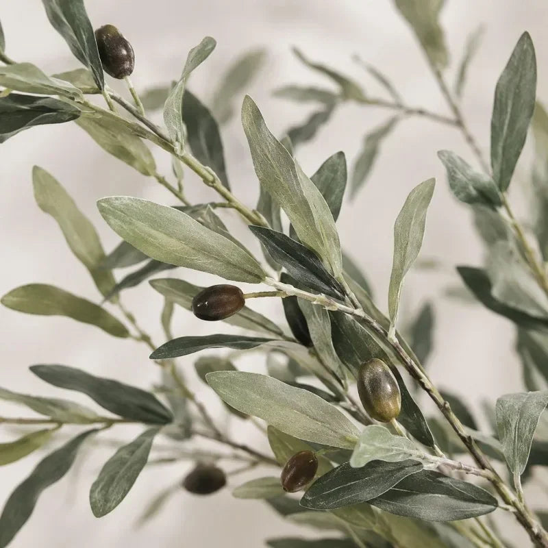 Silk Artificial Olive Branch with Fruit for Tall Vases | 113cm Bendable Faux Greenery Stem | Home & Wedding Decor, Single or 3-Pack