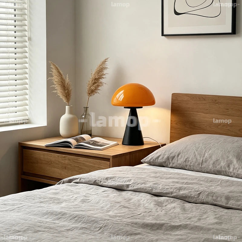 Glass Mushroom Table Lamp for Bedside, Desk & Study | Modern Minimalist Umbrella Lamp | USB-C Powered LED Night Light in 5 Colours
